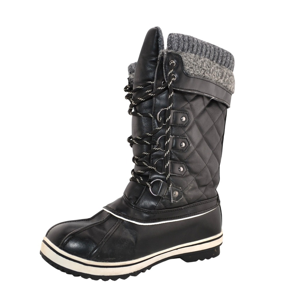 Mishansha Snow Boots Womens 11‎ Black Quilted Faux Fur Lined Duck Boots Winter
